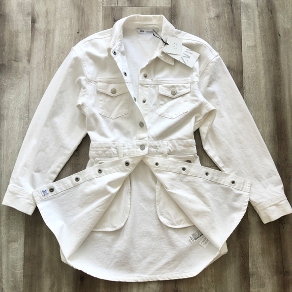 Zara, White, Denim, Dress, Size XS, Snap Up, Long Sleeve, New With Tags - Picture 8 of 16